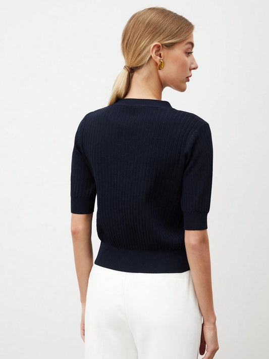 Women's Single-Breasted Short Sleeve Knit Top