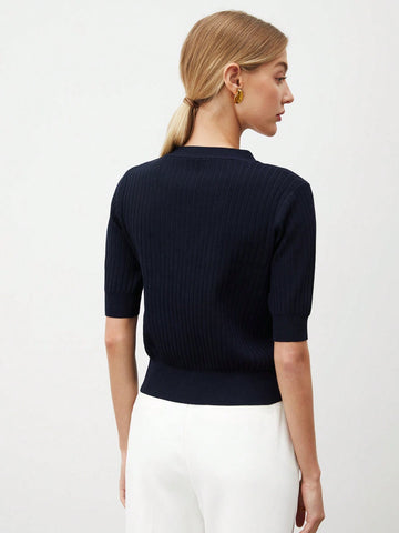 Women's Single-Breasted Short Sleeve Knit Top