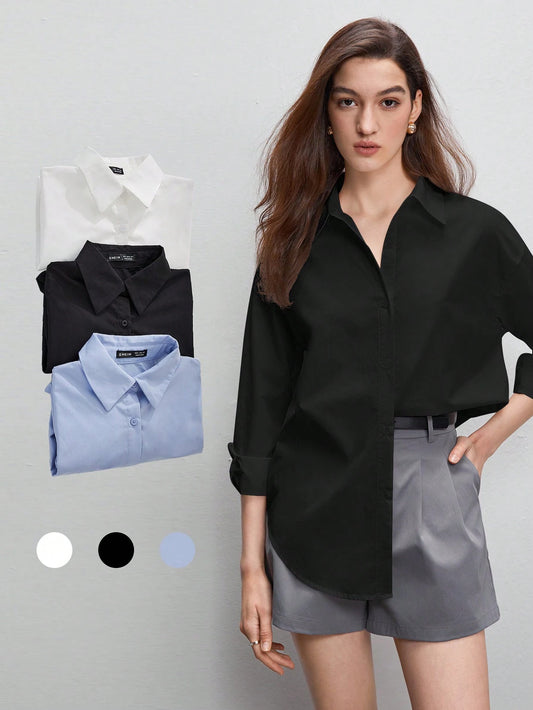 BizChic Solid Drop Shoulder Curved Hem Shirt