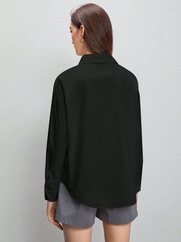 BizChic Solid Drop Shoulder Curved Hem Shirt