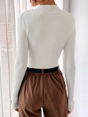 BizChic Mock Neck Ribbed Knit Split Cuff Sweater