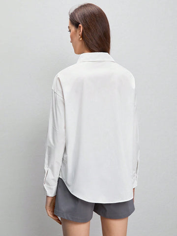 BizChic Solid Drop Shoulder Curved Hem Shirt