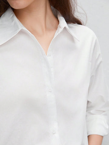 BizChic Solid Drop Shoulder Curved Hem Shirt