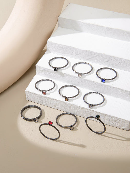 10 pcs Black Cool And Simple Colored Iron Ring For Women