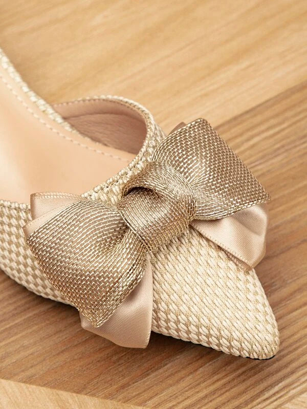 Bow Decor Point Toe Ankle Strap Flats