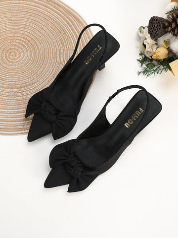 Bow Detail Point Toe Stiletto Heeled Slingback Pumps