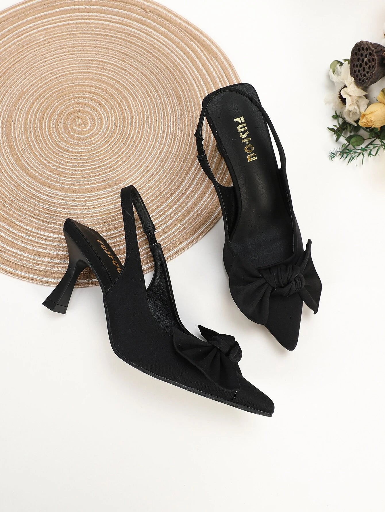 Bow Detail Point Toe Stiletto Heeled Slingback Pumps