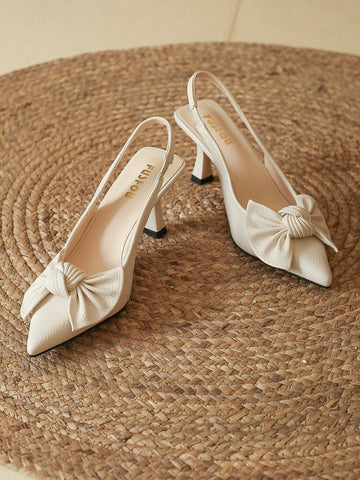 Bow Detail Point Toe Stiletto Heeled Slingback Pumps