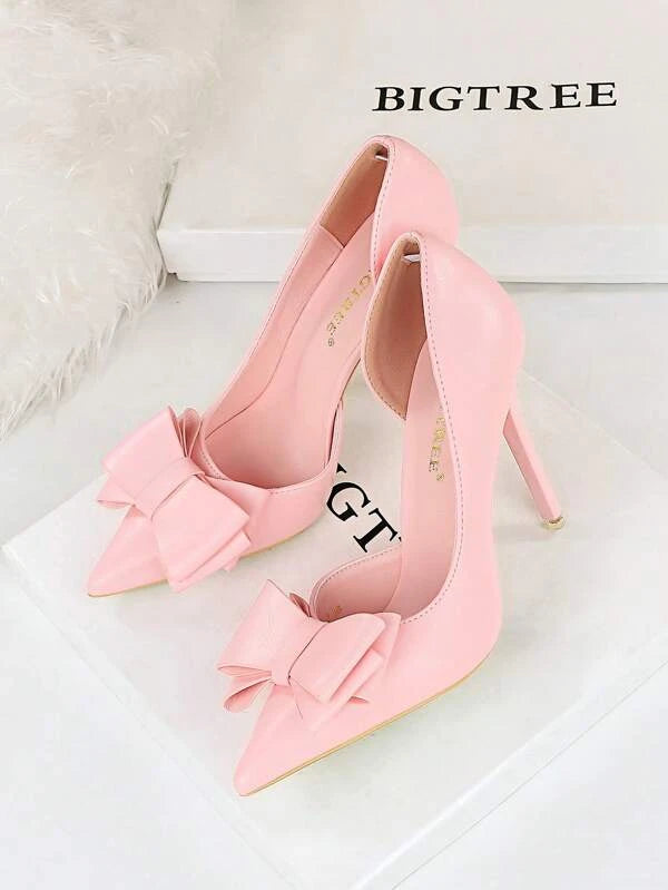 Bow Detail Stiletto Heeled Court Pumps