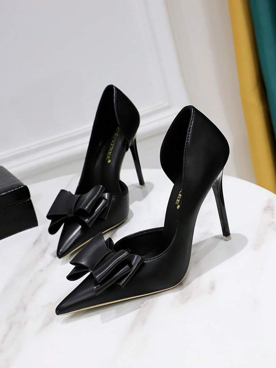 Bow Detail Stiletto Heeled Court Pumps