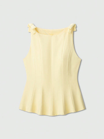 Women's Simple Solid Color Bow Decor Sleeveless Top
