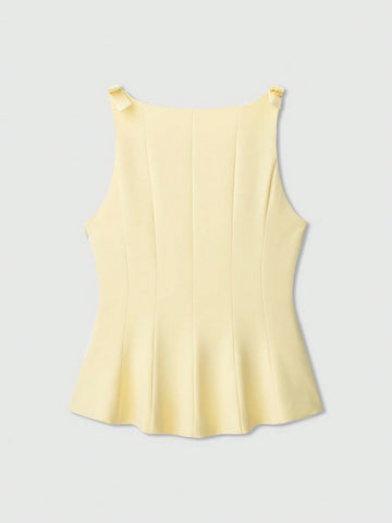 Women's Simple Solid Color Bow Decor Sleeveless Top