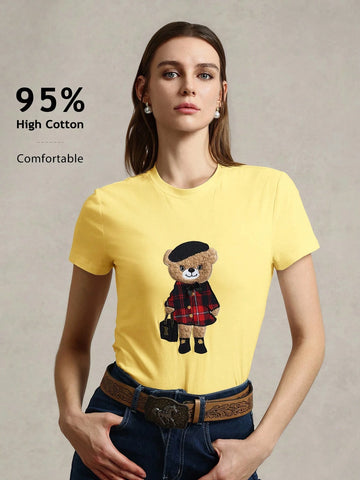 Casual Knit Crew Neck Short Sleeve Fitted Women T-Shirt