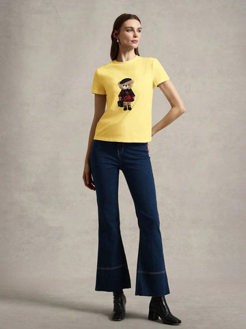 Casual Knit Crew Neck Short Sleeve Fitted Women T-Shirt