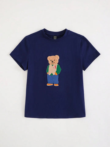 Briarwyn Solid Color Knit Crew Neck Front Print Short Sleeve Fitted Women T-Shirt