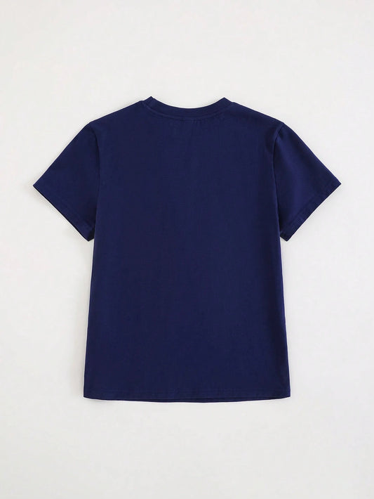 Briarwyn Solid Color Knit Crew Neck Front Print Short Sleeve Fitted Women T-Shirt