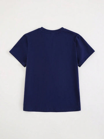 Briarwyn Solid Color Knit Crew Neck Front Print Short Sleeve Fitted Women T-Shirt