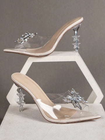 Butterfly Decorated Pointed Toe High Heel Sandals