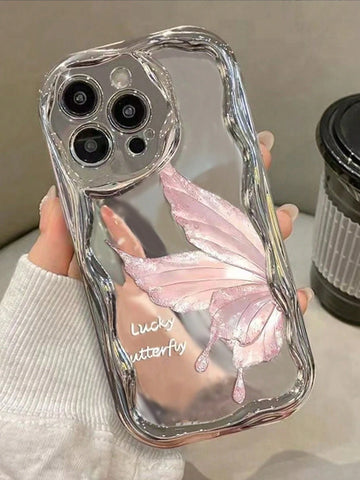 Electroplated New Cream Texture Wavy Edge Butterfly Colorful Painting Cute Protective Phone Case