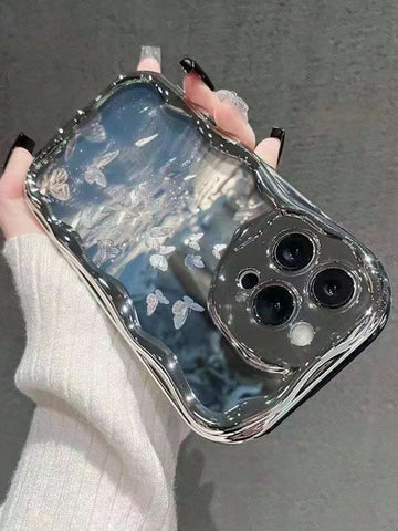 Electroplated New Cream Texture Wavy Edge Butterfly Colorful Painting Cute Protective Phone Case