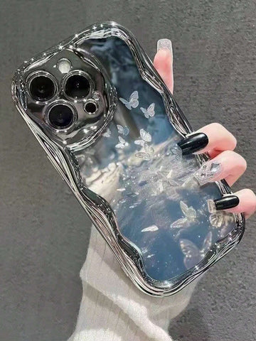 Electroplated New Cream Texture Wavy Edge Butterfly Colorful Painting Cute Protective Phone Case