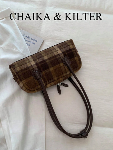 1pc Plain Color Suede-Like Fabric Shoulder Bag