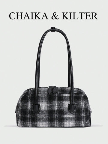 1pc Plain Color Suede-Like Fabric Shoulder Bag