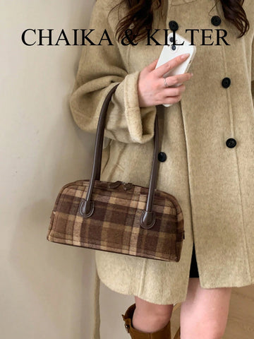 1pc Plain Color Suede-Like Fabric Shoulder Bag