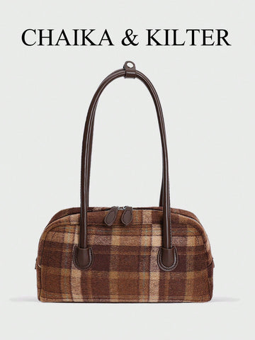 1pc Plain Color Suede-Like Fabric Shoulder Bag