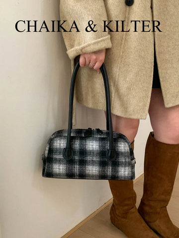 1pc Plain Color Suede-Like Fabric Shoulder Bag