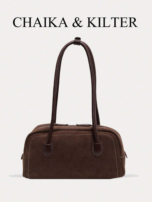 1pc Plain Color Suede-Like Fabric Shoulder Bag