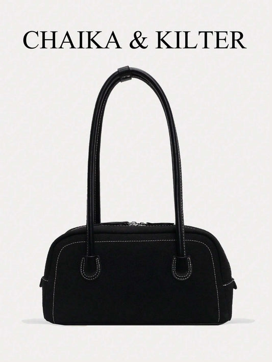 1pc Plain Color Suede-Like Fabric Shoulder Bag