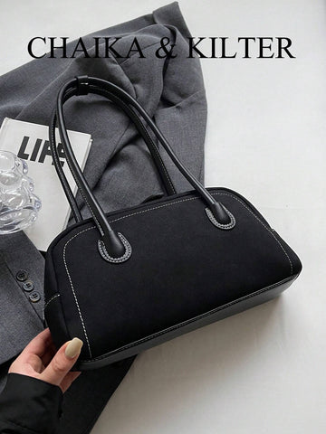 1pc Plain Color Suede-Like Fabric Shoulder Bag