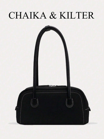 1pc Plain Color Suede-Like Fabric Shoulder Bag