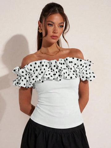 Women's Elegant Vacation Polka Dot Off Shoulder Top
