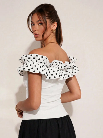 Women's Elegant Vacation Polka Dot Off Shoulder Top