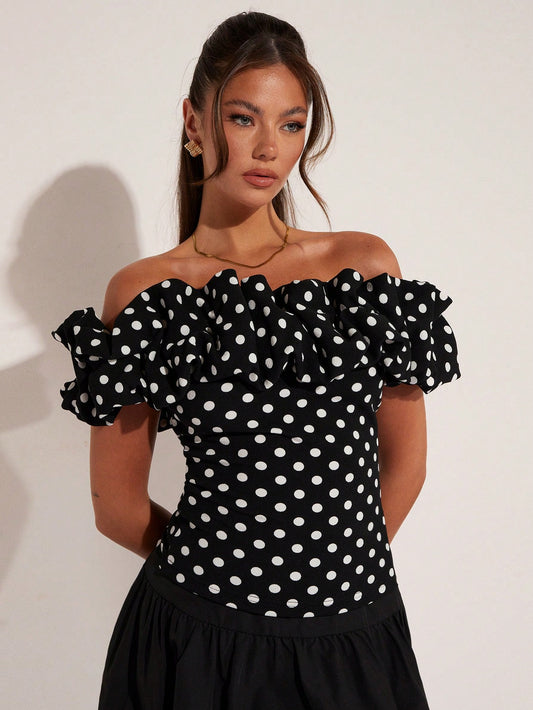 Women's Elegant Vacation Polka Dot Off Shoulder Top