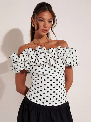 Women's Elegant Vacation Polka Dot Off Shoulder Top
