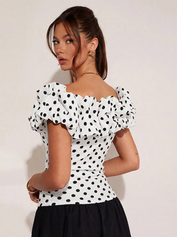 Women's Elegant Vacation Polka Dot Off Shoulder Top