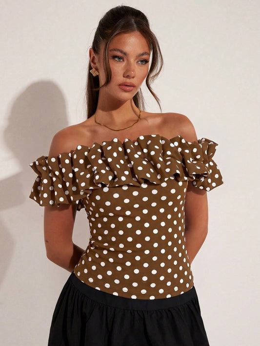 Women's Elegant Vacation Polka Dot Off Shoulder Top