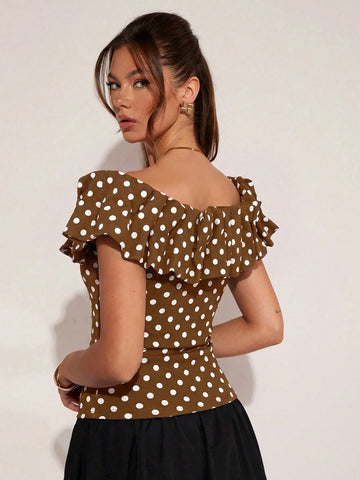 Women's Elegant Vacation Polka Dot Off Shoulder Top
