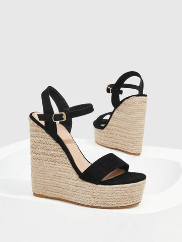 CUCCOO Basic Ankle Strap Espadrille Faux Suede Wedge Sandals