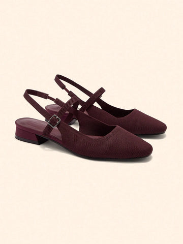 Low Heel Comfortable Square Toe Slingback Flats