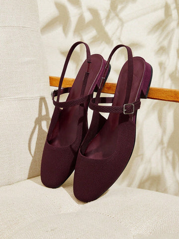 Low Heel Comfortable Square Toe Slingback Flats