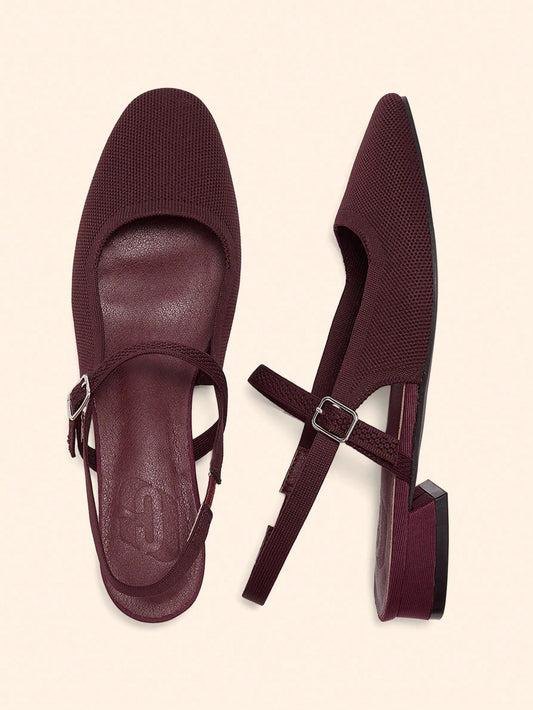 Low Heel Comfortable Square Toe Slingback Flats