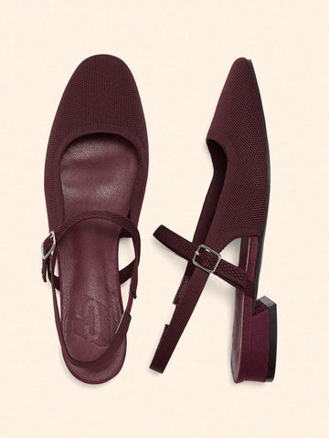 Low Heel Comfortable Square Toe Slingback Flats