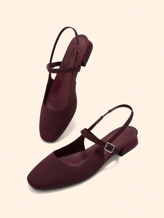 Low Heel Comfortable Square Toe Slingback Flats