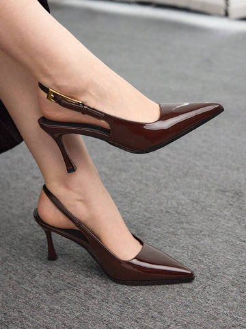 Patent Leather Side Buckle Sexy Pointed Toe Hollow-Out High Heel