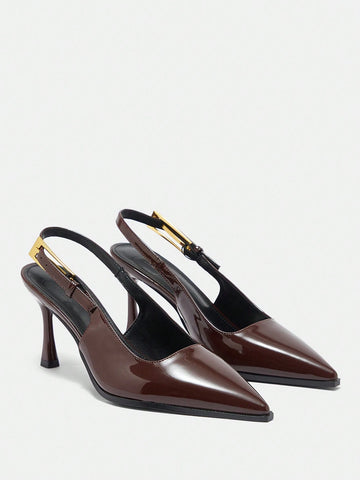 Patent Leather Side Buckle Sexy Pointed Toe Hollow-Out High Heel