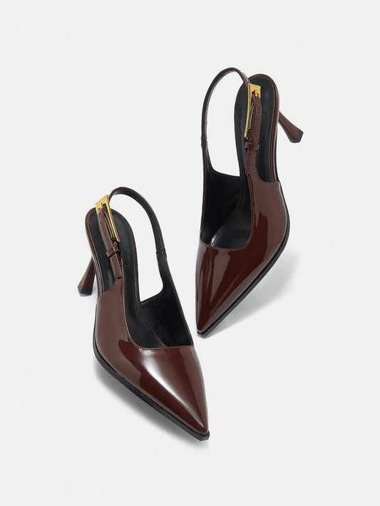 Patent Leather Side Buckle Sexy Pointed Toe Hollow-Out High Heel